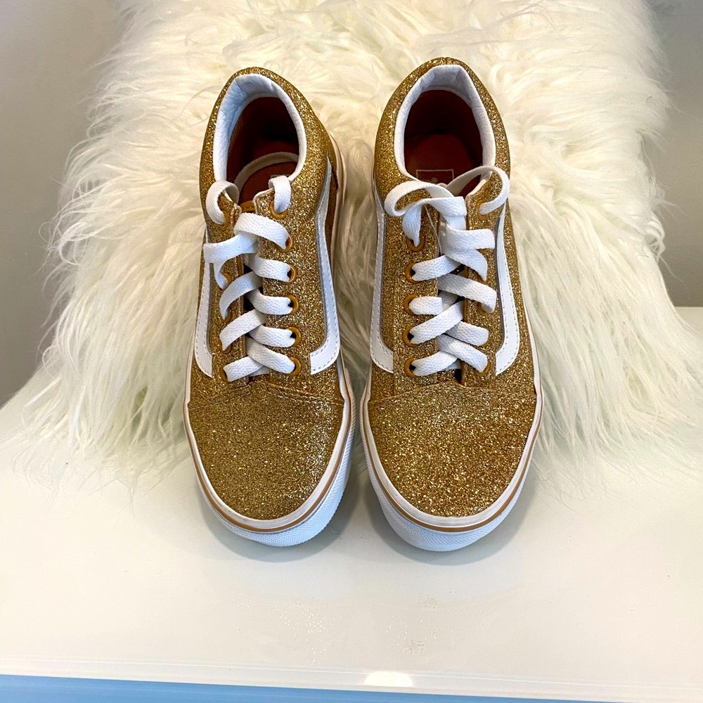 New NWOT Vans Kids Gold Glitter Sneakers - Picture 6 of 6